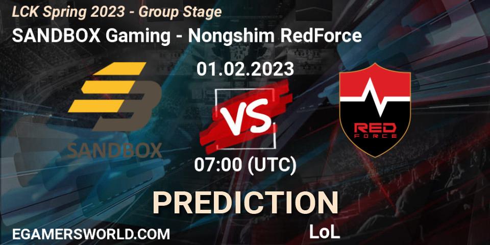 Prognose für das Spiel SANDBOX Gaming VS Nongshim RedForce. 01.02.23. LoL - LCK Spring 2023 - Group Stage