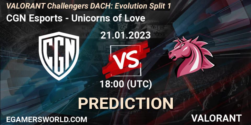 Prognose für das Spiel CGN Esports VS Unicorns of Love. 21.01.2023 at 18:45. VALORANT - VALORANT Challengers 2023 DACH: Evolution Split 1