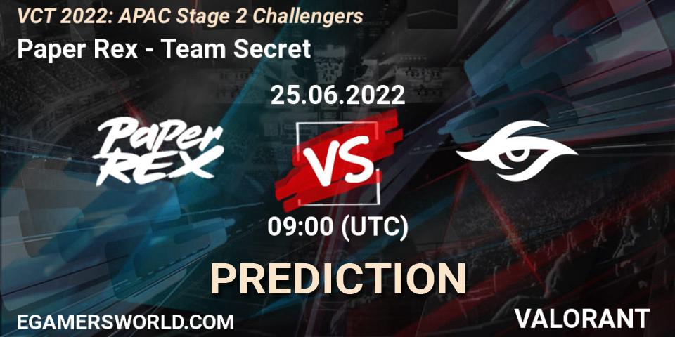 Prognose für das Spiel Paper Rex VS Team Secret. 25.06.22. VALORANT - VCT 2022: APAC Stage 2 Challengers