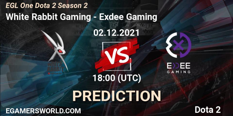 Prognose für das Spiel White Rabbit Gaming VS Exdee Gaming. 02.12.21. Dota 2 - EGL One Dota 2 Season 2
