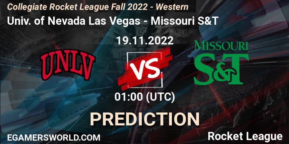 Prognose für das Spiel Univ. of Nevada Las Vegas VS Missouri S&T. 19.11.2022 at 01:00. Rocket League - Collegiate Rocket League Fall 2022 - Western