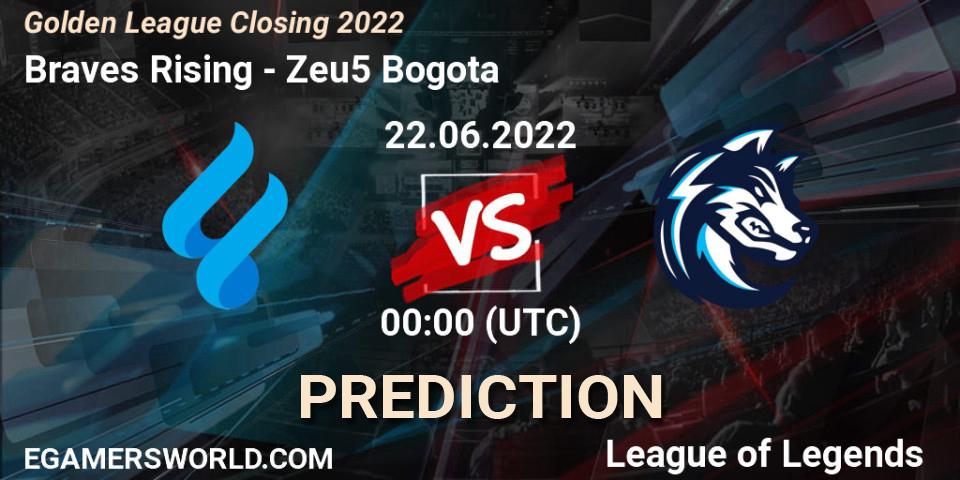 Prognose für das Spiel Braves Rising VS Zeu5 Bogota. 22.06.2022 at 00:00. LoL - Golden League Closing 2022