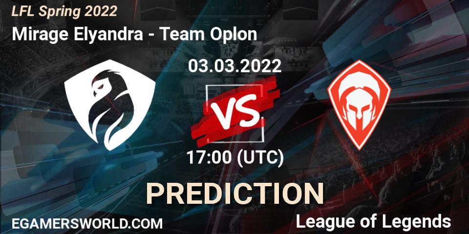 Prognose für das Spiel Mirage Elyandra VS Team Oplon. 03.03.2022 at 17:00. LoL - LFL Spring 2022