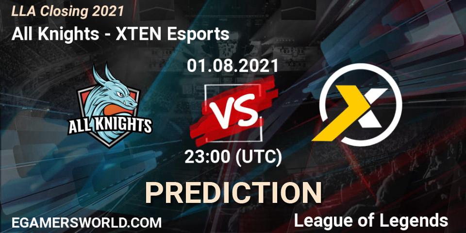 Prognose für das Spiel All Knights VS XTEN Esports. 01.08.2021 at 23:00. LoL - LLA Closing 2021