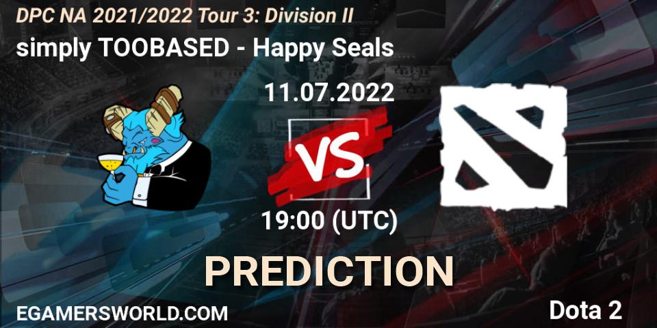 Prognose für das Spiel simply TOOBASED VS Happy Seals. 11.07.2022 at 19:11. Dota 2 - DPC NA 2021/2022 Tour 3: Division II