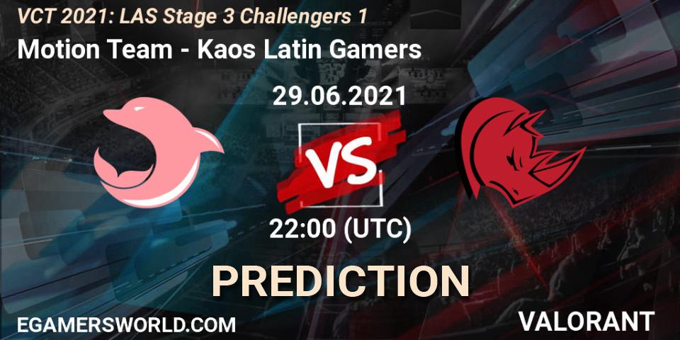 Prognose für das Spiel Motion Team VS Kaos Latin Gamers. 29.06.2021 at 23:30. VALORANT - VCT 2021: LAS Stage 3 Challengers 1