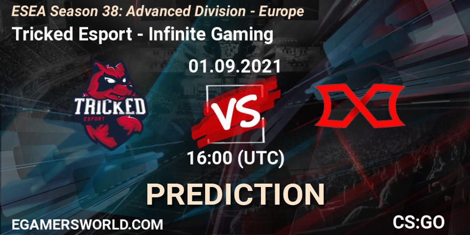 Prognose für das Spiel Tricked Esport VS Infinite Gaming. 01.09.2021 at 16:00. Counter-Strike (CS2) - ESEA Season 38: Advanced Division - Europe