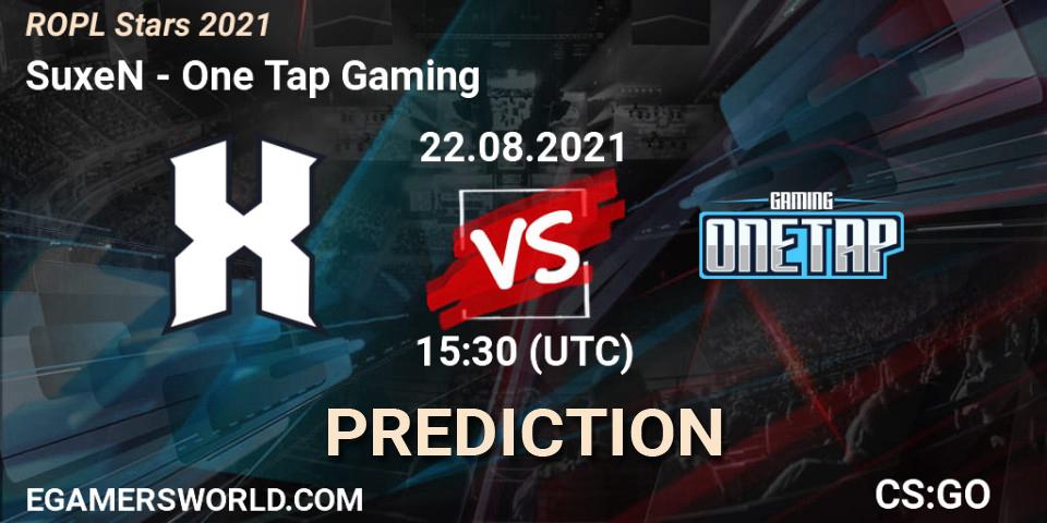 Prognose für das Spiel SuxeN VS One Tap Gaming. 22.08.2021 at 13:00. Counter-Strike (CS2) - ROPL Stars 2021