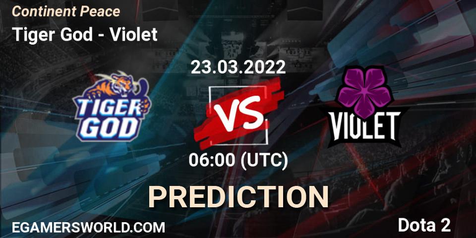 Prognose für das Spiel Tiger God VS Violet. 23.03.2022 at 06:12. Dota 2 - Continent Peace