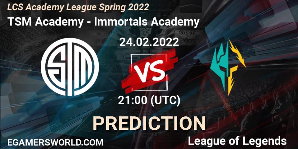 Prognose für das Spiel TSM Academy VS Immortals Academy. 24.02.22. LoL - LCS Academy League Spring 2022