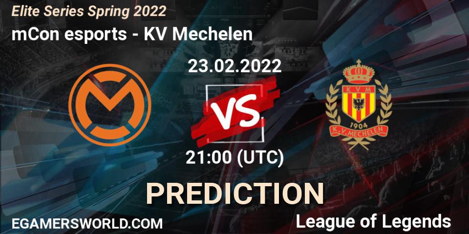 Prognose für das Spiel mCon esports VS KV Mechelen. 23.02.2022 at 21:00. LoL - Elite Series Spring 2022