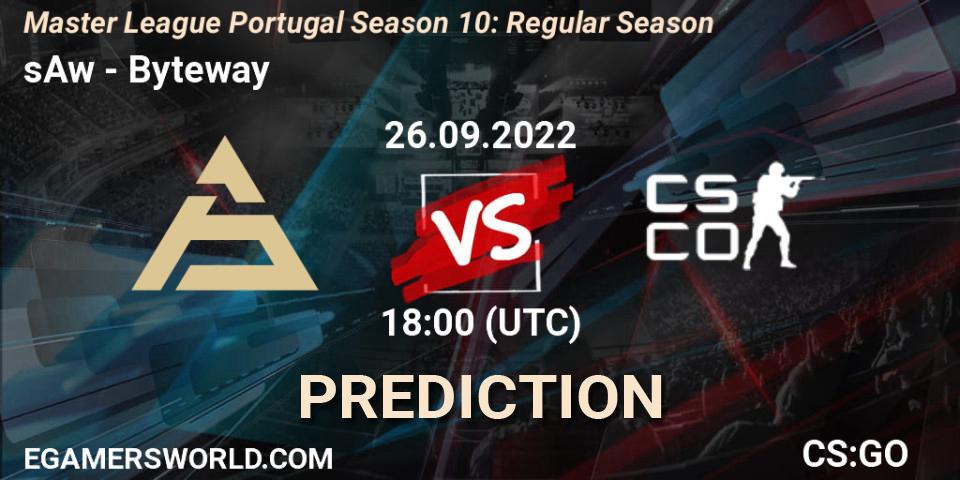 Prognose für das Spiel sAw VS Byteway. 26.09.2022 at 18:00. Counter-Strike (CS2) - Master League Portugal Season 10: Regular Season
