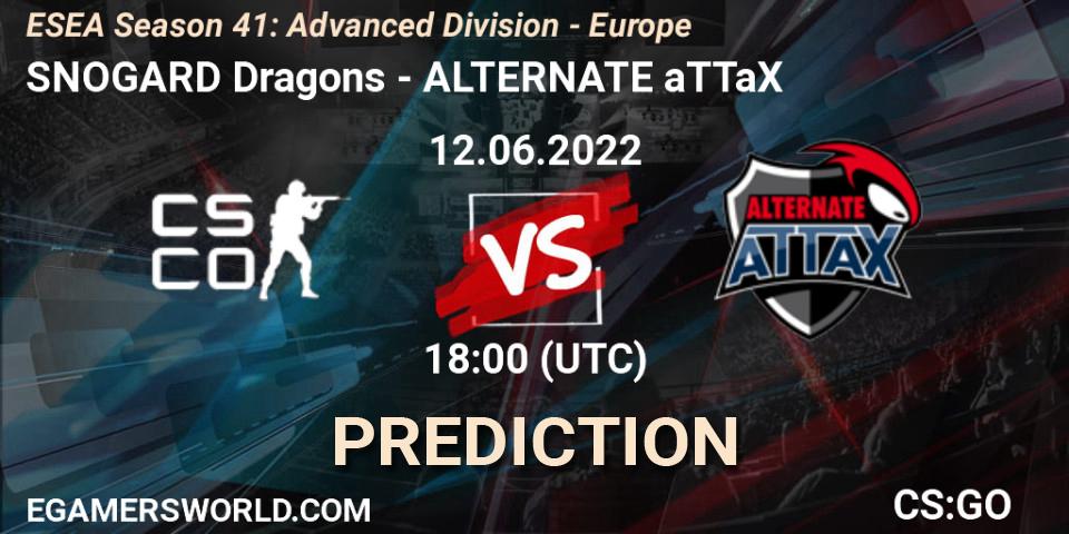 Prognose für das Spiel SNOGARD Dragons VS ALTERNATE aTTaX. 12.06.2022 at 18:00. Counter-Strike (CS2) - ESEA Season 41: Advanced Division - Europe