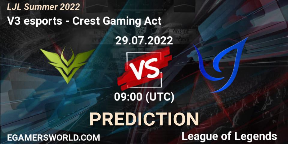 Prognose für das Spiel V3 esports VS Crest Gaming Act. 29.07.22. LoL - LJL Summer 2022
