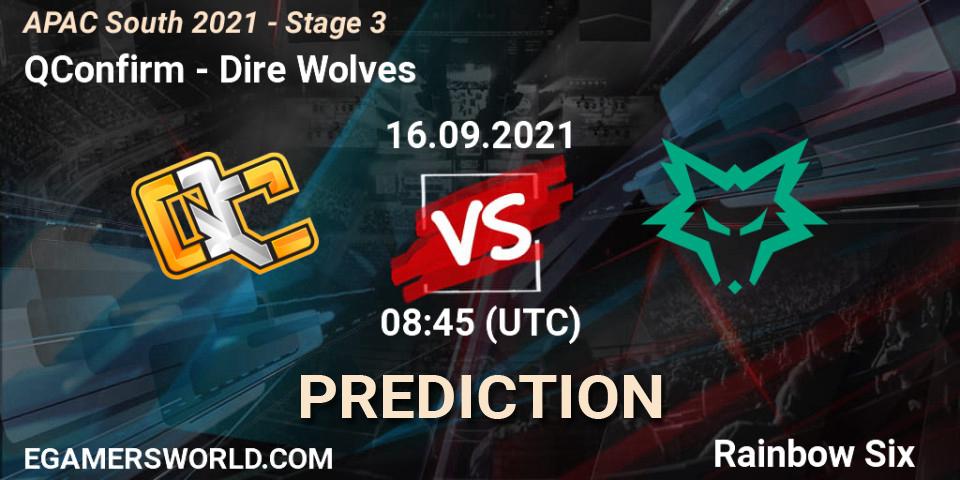 Prognose für das Spiel QConfirm VS Dire Wolves. 16.09.2021 at 09:15. Rainbow Six - APAC South 2021 - Stage 3