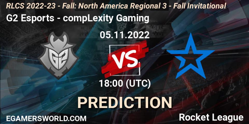 Prognose für das Spiel G2 Esports VS compLexity Gaming. 05.11.22. Rocket League - RLCS 2022-23 - Fall: North America Regional 3 - Fall Invitational