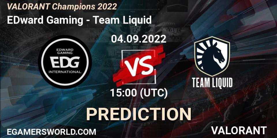 Prognose für das Spiel EDward Gaming VS Team Liquid. 04.09.2022 at 15:45. VALORANT - VALORANT Champions 2022