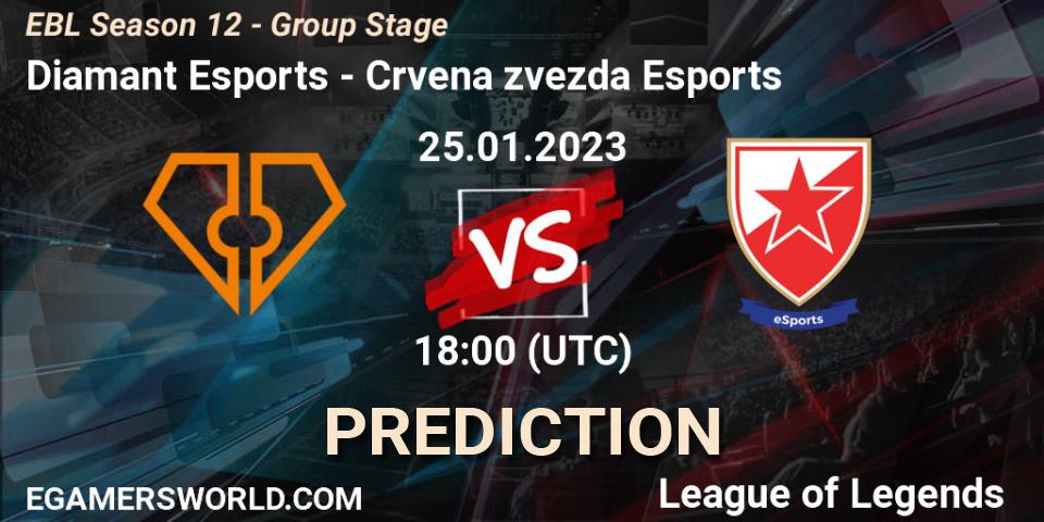 Prognose für das Spiel Diamant Esports VS Crvena zvezda Esports. 25.01.23. LoL - EBL Season 12 - Group Stage