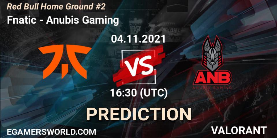 Prognose für das Spiel Fnatic VS Anubis Gaming. 04.11.2021 at 16:00. VALORANT - Red Bull Home Ground #2