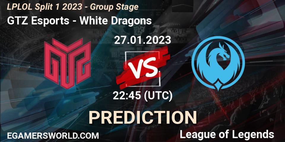 Prognose für das Spiel GTZ Bulls VS White Dragons. 27.01.23. LoL - LPLOL Split 1 2023 - Group Stage