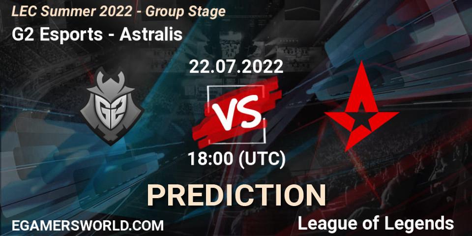 Prognose für das Spiel G2 Esports VS Astralis. 22.07.2022 at 19:00. LoL - LEC Summer 2022 - Group Stage