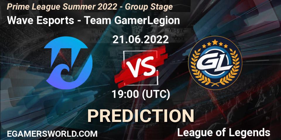 Prognose für das Spiel Wave Esports VS Team GamerLegion. 21.06.2022 at 19:00. LoL - Prime League Summer 2022 - Group Stage