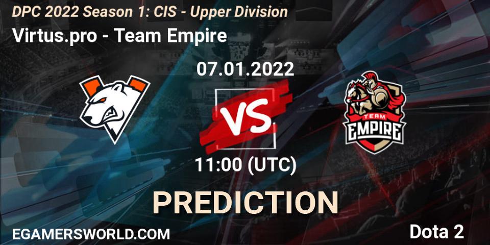 Prognose für das Spiel Virtus.pro VS Team Empire. 07.01.22. Dota 2 - DPC 2022 Season 1: CIS - Upper Division
