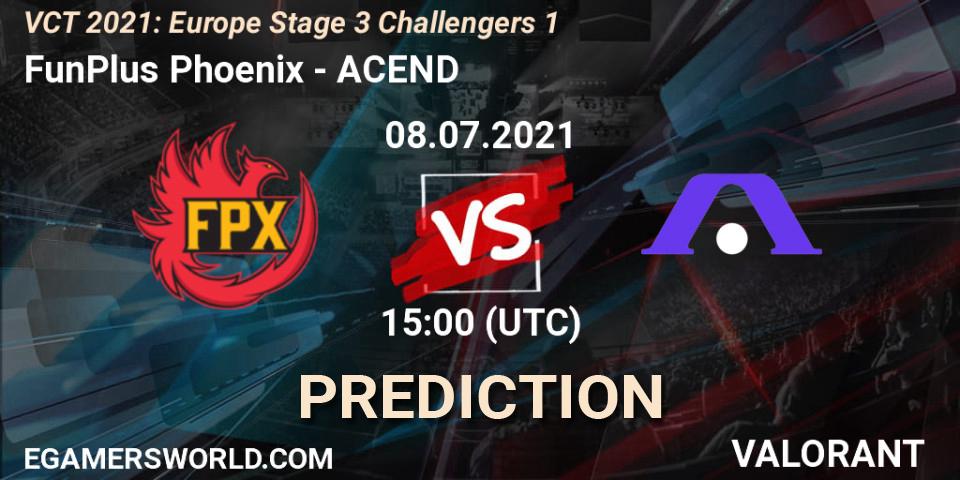 Prognose für das Spiel FunPlus Phoenix VS ACEND. 08.07.2021 at 15:00. VALORANT - VCT 2021: Europe Stage 3 Challengers 1