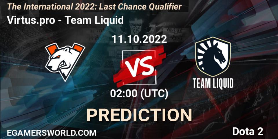 Prognose für das Spiel Virtus.pro VS Team Liquid. 11.10.22. Dota 2 - The International 2022: Last Chance Qualifier