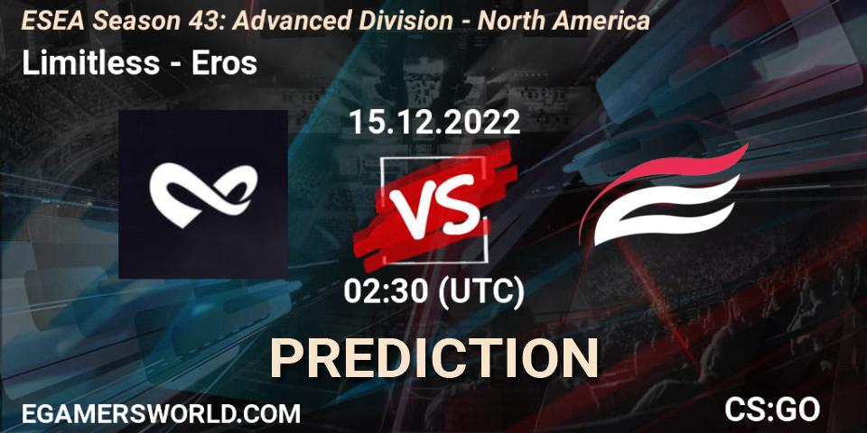 Prognose für das Spiel Limitless VS Eros. 15.12.22. CS2 (CS:GO) - ESEA Season 43: Advanced Division - North America