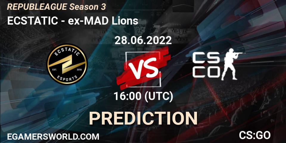 Prognose für das Spiel ECSTATIC VS ex-MAD Lions. 28.06.2022 at 16:00. Counter-Strike (CS2) - REPUBLEAGUE Season 3