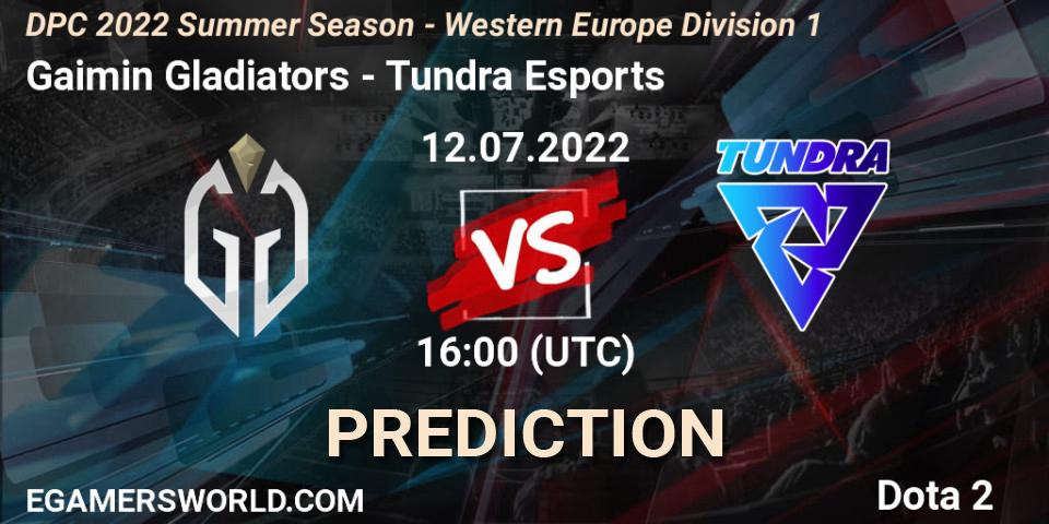 Prognose für das Spiel Gaimin Gladiators VS Tundra Esports. 12.07.22. Dota 2 - DPC WEU 2021/2022 Tour 3: Division I