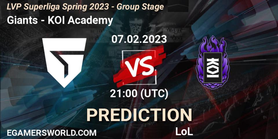 Prognose für das Spiel Giants VS KOI Academy. 07.02.23. LoL - LVP Superliga Spring 2023 - Group Stage