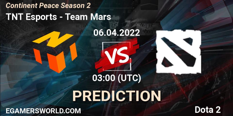Prognose für das Spiel TNT Esports VS Team Mars. 06.04.2022 at 03:10. Dota 2 - Continent Peace Season 2 