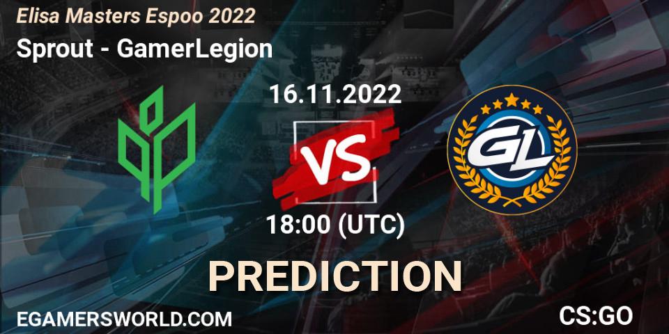 Prognose für das Spiel Sprout VS GamerLegion. 16.11.2022 at 19:45. Counter-Strike (CS2) - Elisa Masters Espoo 2022