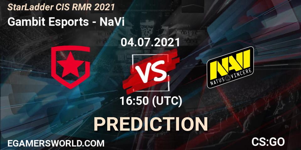 Prognose für das Spiel Gambit Esports VS NaVi. 04.07.21. CS2 (CS:GO) - StarLadder CIS RMR 2021