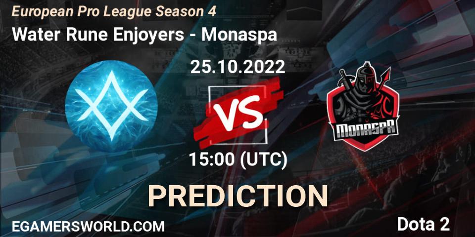 Prognose für das Spiel Water Rune Enjoyers VS Monaspa. 25.10.2022 at 15:20. Dota 2 - European Pro League Season 4