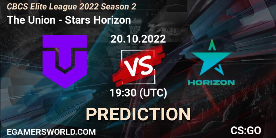 Prognose für das Spiel The Union VS Stars Horizon. 20.10.2022 at 19:40. Counter-Strike (CS2) - CBCS Elite League 2022 Season 2