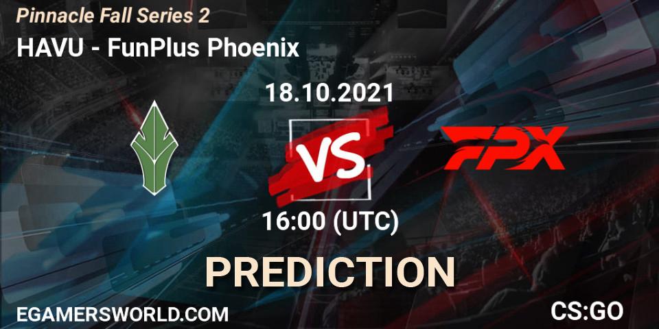 Prognose für das Spiel HAVU VS FunPlus Phoenix. 18.10.2021 at 16:00. Counter-Strike (CS2) - Pinnacle Fall Series #2