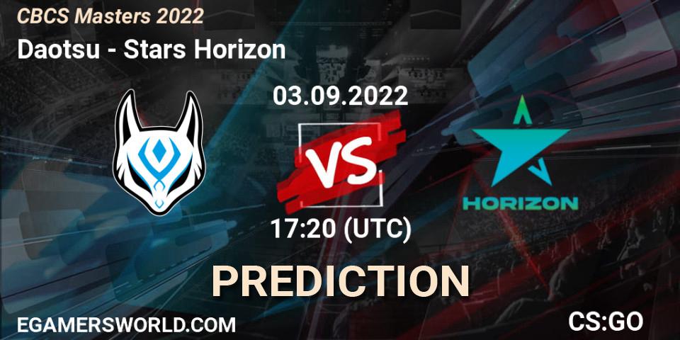 Prognose für das Spiel Daotsu VS Stars Horizon. 03.09.2022 at 17:20. Counter-Strike (CS2) - CBCS Masters 2022