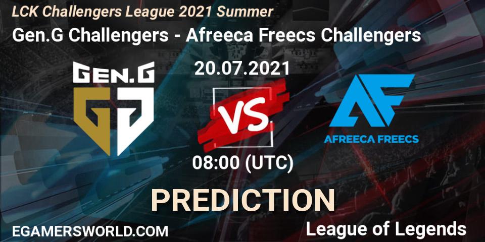 Prognose für das Spiel Gen.G Challengers VS Afreeca Freecs Challengers. 20.07.2021 at 09:00. LoL - LCK Challengers League 2021 Summer