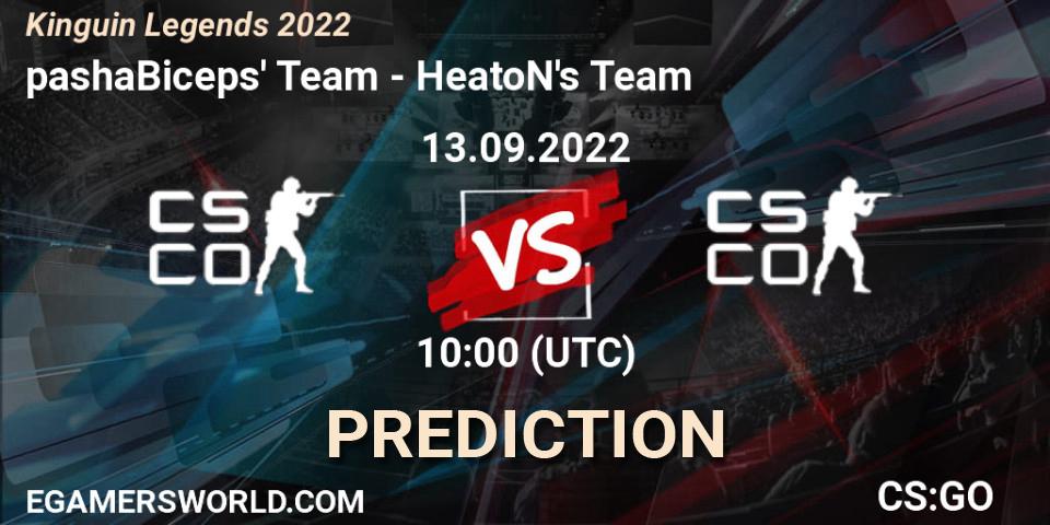 Prognose für das Spiel pashaBiceps' Team VS HeatoN's Team. 13.09.2022 at 10:00. Counter-Strike (CS2) - Kinguin Legends 2022