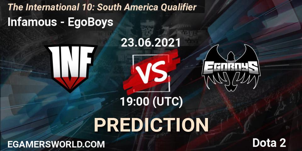 Prognose für das Spiel Infamous VS EgoBoys. 23.06.21. Dota 2 - The International 10: South America Qualifier