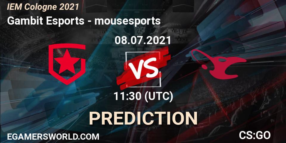 Prognose für das Spiel Gambit Esports VS mousesports. 08.07.21. CS2 (CS:GO) - IEM Cologne 2021