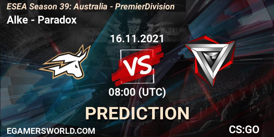 Prognose für das Spiel Alke VS Paradox. 16.11.21. CS2 (CS:GO) - ESEA Season 39: Australia - Premier Division