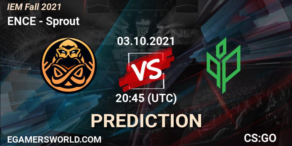 Prognose für das Spiel ENCE VS Sprout. 03.10.2021 at 20:15. Counter-Strike (CS2) - IEM Fall 2021: Europe RMR