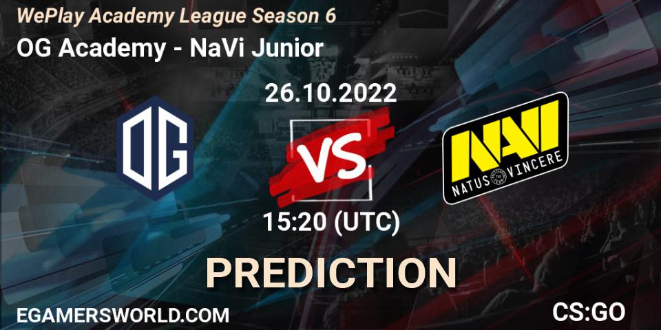 Prognose für das Spiel OG Academy VS NaVi Junior. 26.10.2022 at 15:35. Counter-Strike (CS2) - WePlay Academy League Season 6