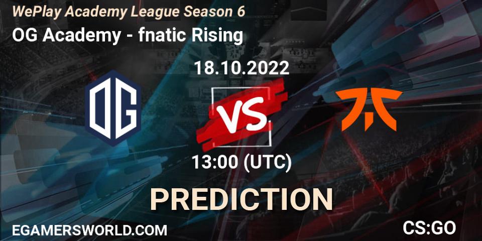 Prognose für das Spiel OG Academy VS fnatic Rising. 18.10.2022 at 13:05. Counter-Strike (CS2) - WePlay Academy League Season 6