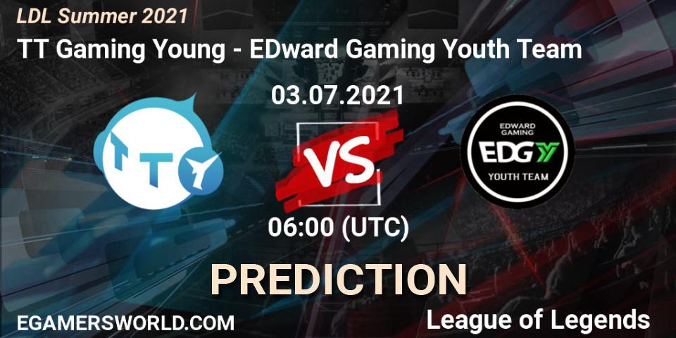 Prognose für das Spiel TT Gaming Young VS EDward Gaming Youth Team. 03.07.2021 at 06:00. LoL - LDL Summer 2021