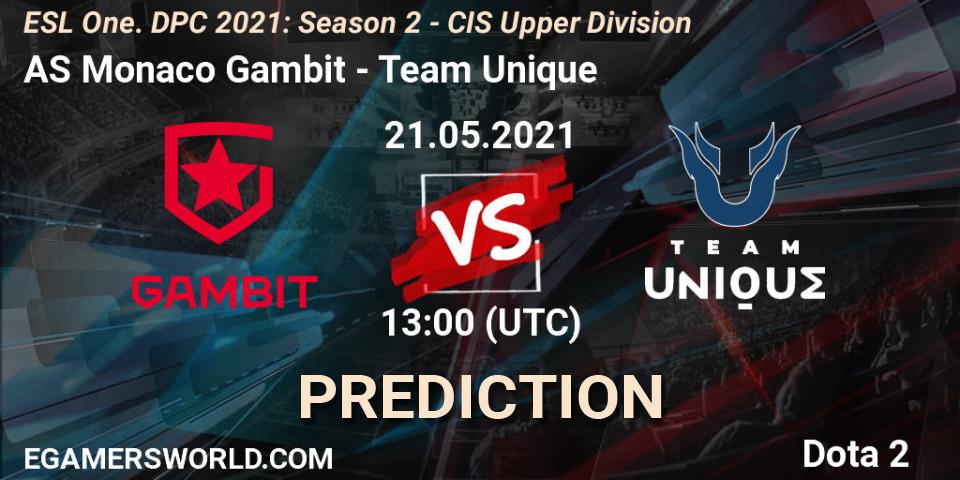 Prognose für das Spiel AS Monaco Gambit VS Team Unique. 21.05.2021 at 12:56. Dota 2 - ESL One. DPC 2021: Season 2 - CIS Upper Division